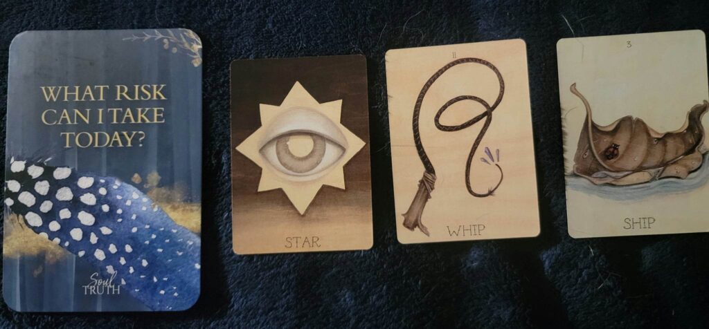 Lenormand cards, star, whip, ship and oracle card