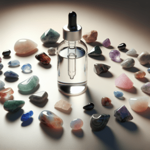 gemstones surround a dropper bottle to create a gemstone infusion