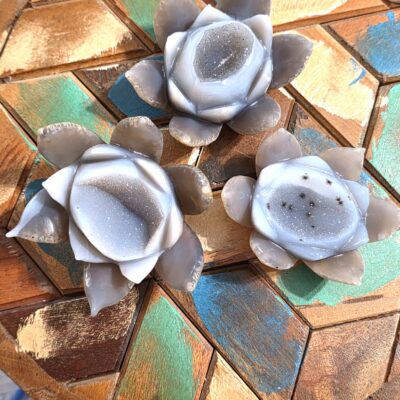 Agate Geode Lotus Carvings